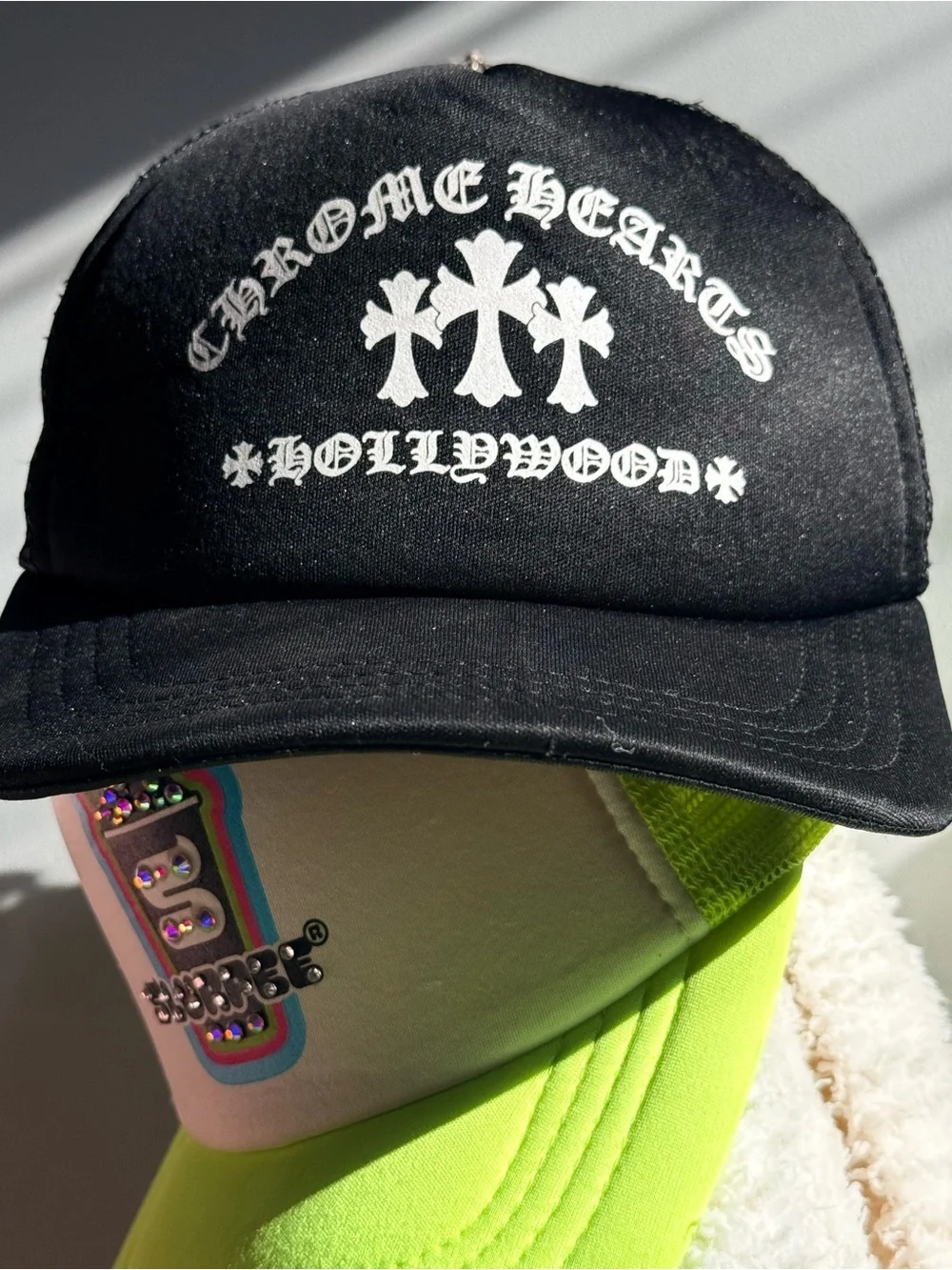 New Vintage Y2K Chrome Hearts Black Trucker Hat with White Gothic Logo w serial#